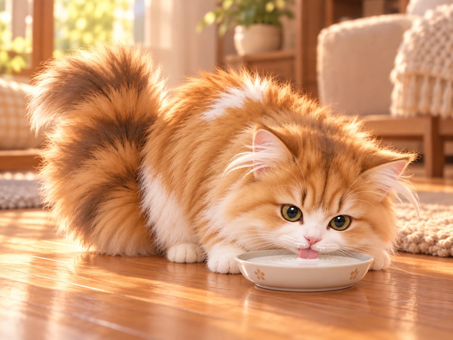 一只猫咪低头喝奶